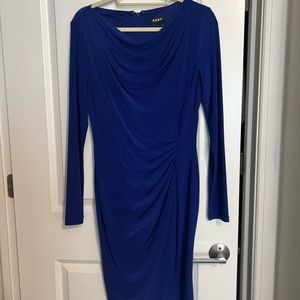 DKNYC Blue Ruched Long Sleeve Sheath Dress